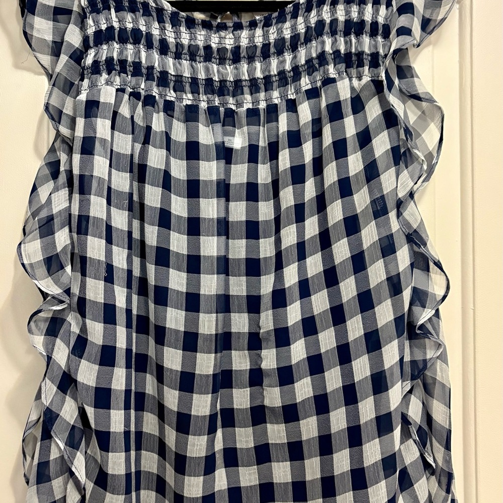 Blue and White Checkered Women's Top - Picture 2 of 5
